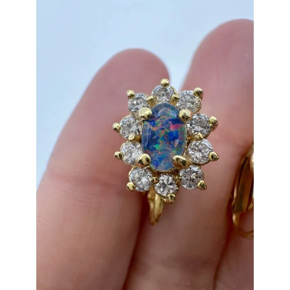 Vintage Natural OPAL Cluster Clip On Earrings Signed